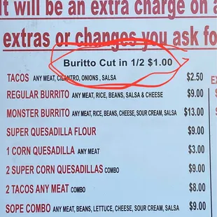 Lmfao. They really charging $1 to cut your burrito in half. SMH, no.