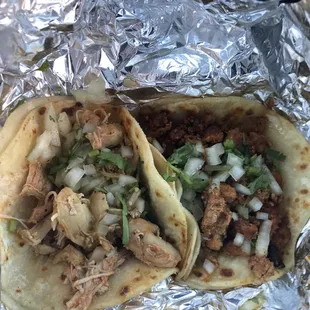 Chicken taco and Al pastor taco