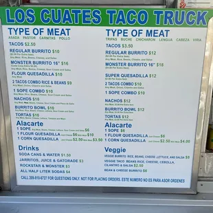 Updated Menu/Prices