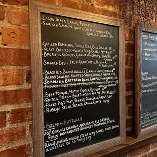 Menu items listed on a blackboard