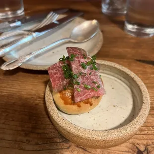 Fatty tuna belly on brioche