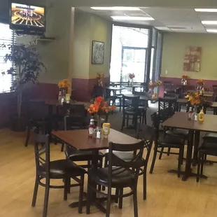 empty tables and chairs