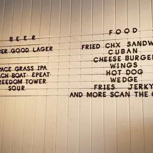 Food/Beer menu 1.2022