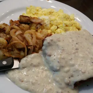 Chicken fried steak and eggs