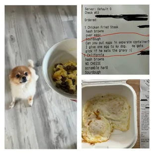 My dog loves the over-easy eggs here