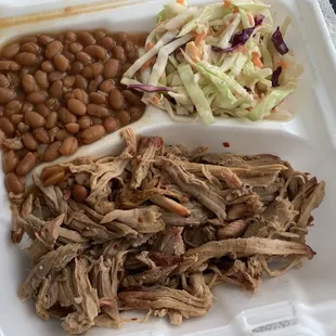 BBQ Plate: pulled pork with cole slaw and bourbon baked beans