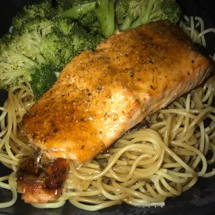 Teriyaki Salmon over Pasta w/broccoli