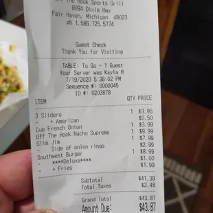 To show who was working and time, also the items I was charged for a d didn't receive.