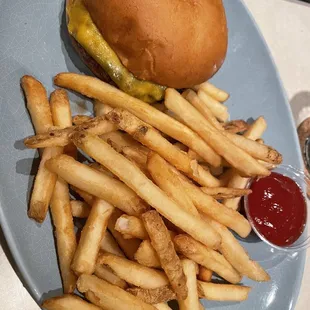 Kids cheeseburger and fries