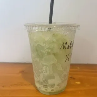 The matcha latte is mostly just ice.