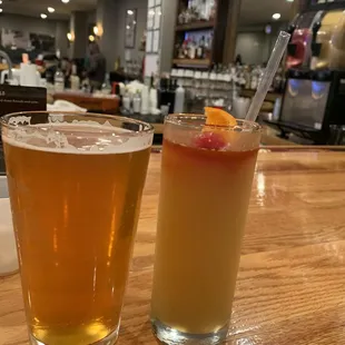 Local draft beer and bourbon slushee
