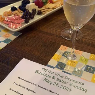 Wine and charcuterie snacks! The snacks and salads/foods are always on point!