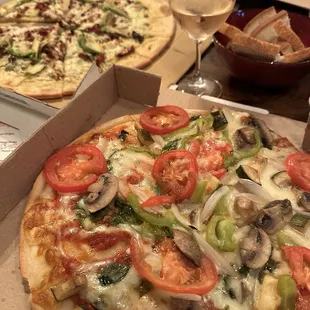 Pizzas and wine from pizza night!