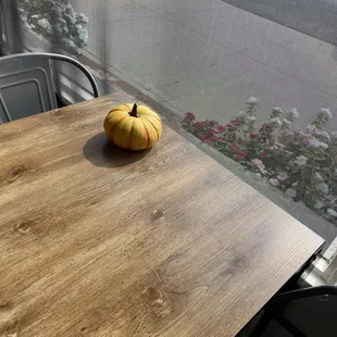 The tables to sit at inside