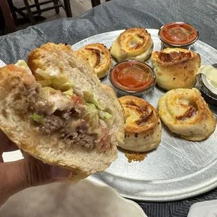 Philly Cheesesteak and Pepperoni Rolls