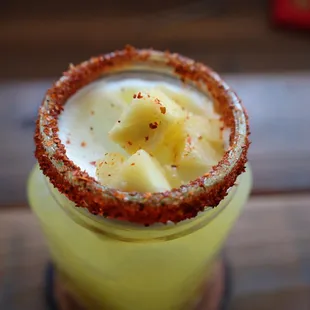 Pinapple Margarita with homemade chamoy.