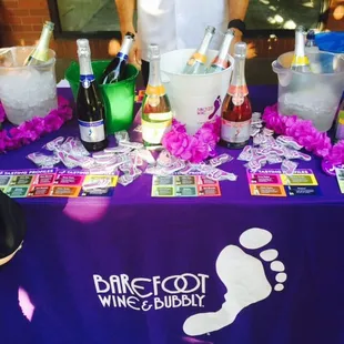 Barefoot stand of a variety of Pink Moscato, Tropical Fusion, Peach something, and Pinot Grigio