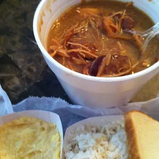 a bowl of soup and a sandwich