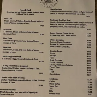 breakfast menu