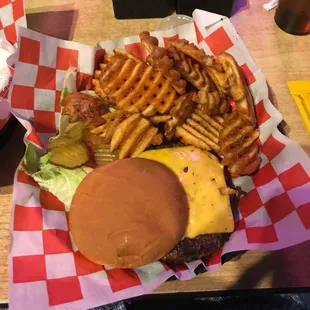 1/2 pound Angus burger with waffle fries