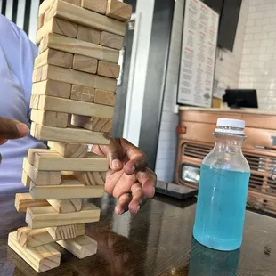 Games while you wait. The blue juice is fire!