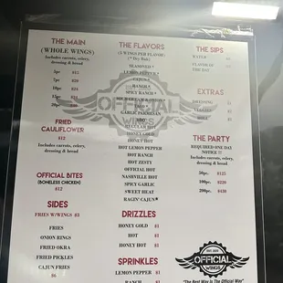 Menu hanging on the truck