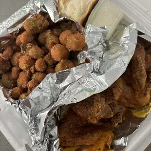 a tray of fried food