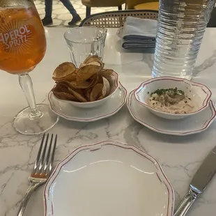 Complimentary homemade chips and onion dip. Very good!