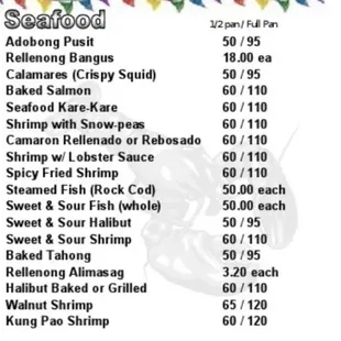 Seafood Menu