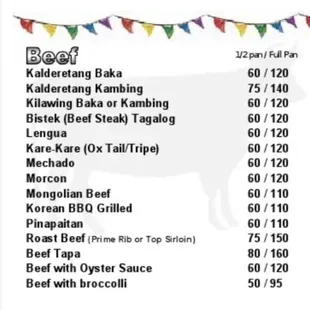 Beef Menu