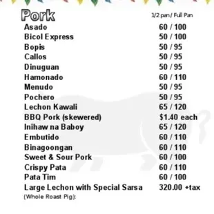 Pork Menu