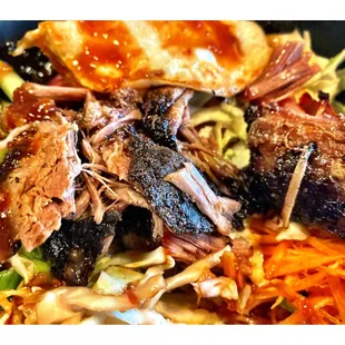 BBQ Brisket Bibimbap! OFFSET BBQ.Brisket Wings Ribs Chicken Shrimps Salads Sandwiches Bowls Platers Beer Wine Cocktails. Cool!