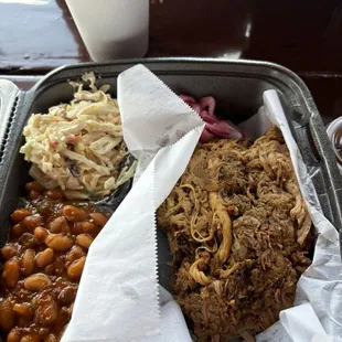 Pulled pork plate w beans and slaw.