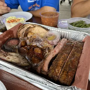 Ribs, turkey, pork belly burnt ends, brisket