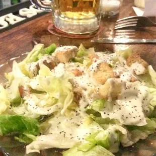 House salad fresh and crisp. This one we covered in ranch and pepper.