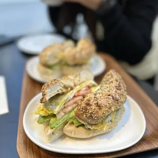 Avocado-egg-tomato on everything bagel