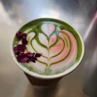 Rose matcha latte