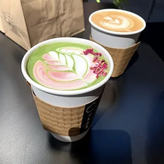 Rose Matcha Latte and Macaron Set