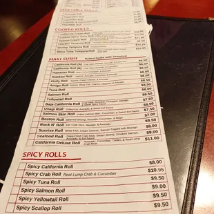 a menu on a table