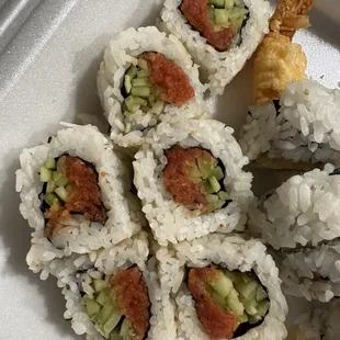 I would call this a rice and cucumber roll with a hint of tuna.