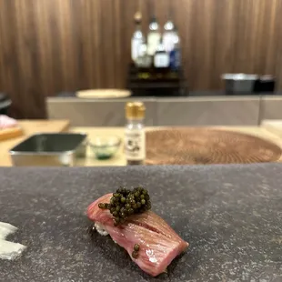 a sushi dish on a table