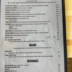 Lunch and beverage menu