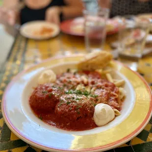 Eggplant meatballs with fresh ricotta and delicious pasta.