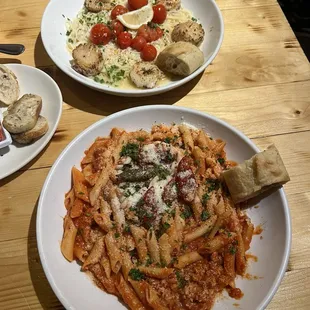 Diavolo penne and combo scampi