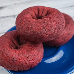 Our red velvet cake donuts are baked delicately so each bite prompts an increase and dedicated attention to the next bite