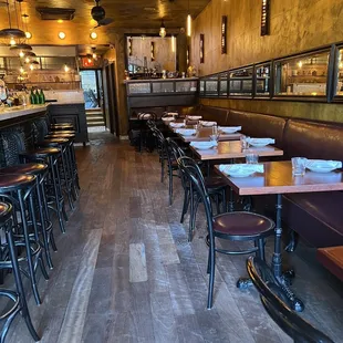 tables and chairs in a restaurant