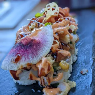Salmon on fire roll