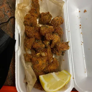 Popcorn chicken - tasted straight stale, and what was with that color???