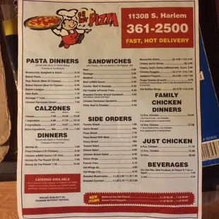 Oh Boy pizza menu page 2