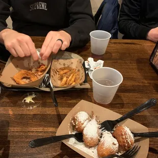 Fried Oreos, Fries, and onion rings.